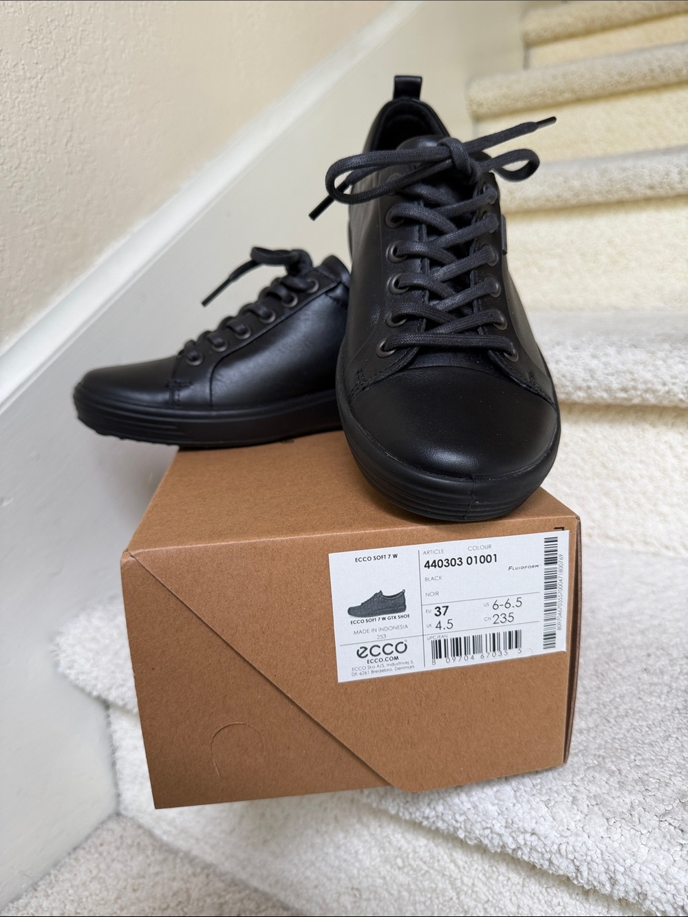 Ecco soft 7 w GTX Black leather Low-Top Sneakers waterproof Gore-Tex women’s